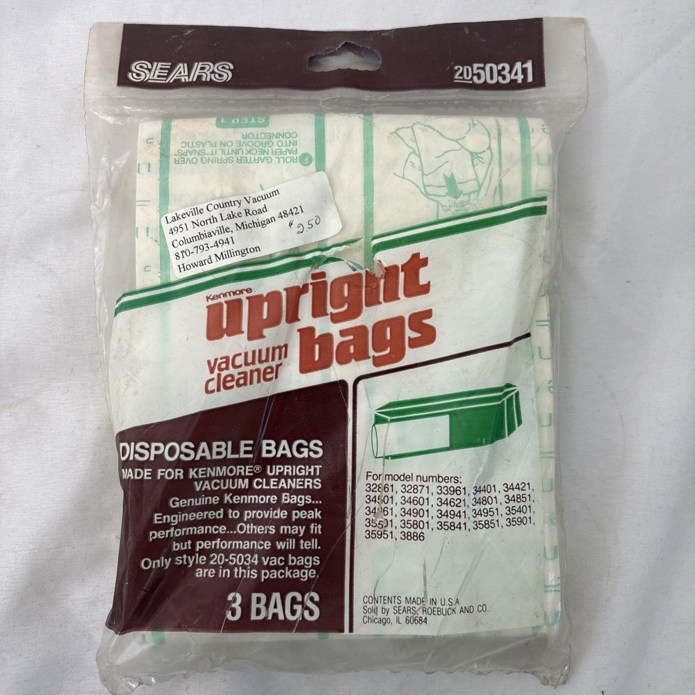 Sears Kenmore Upright Vacuum Cleaner Bags 2050341 3 Bags NEW